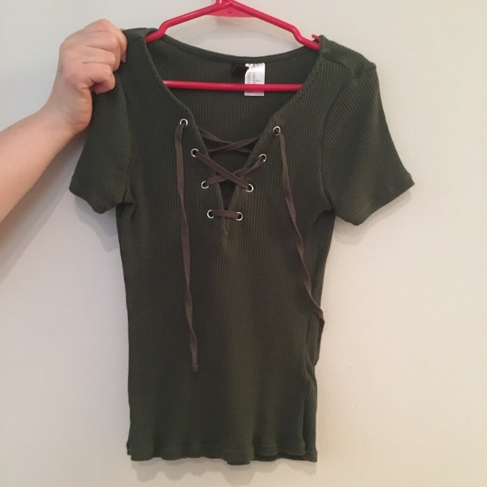 Lace up forest green crop top.